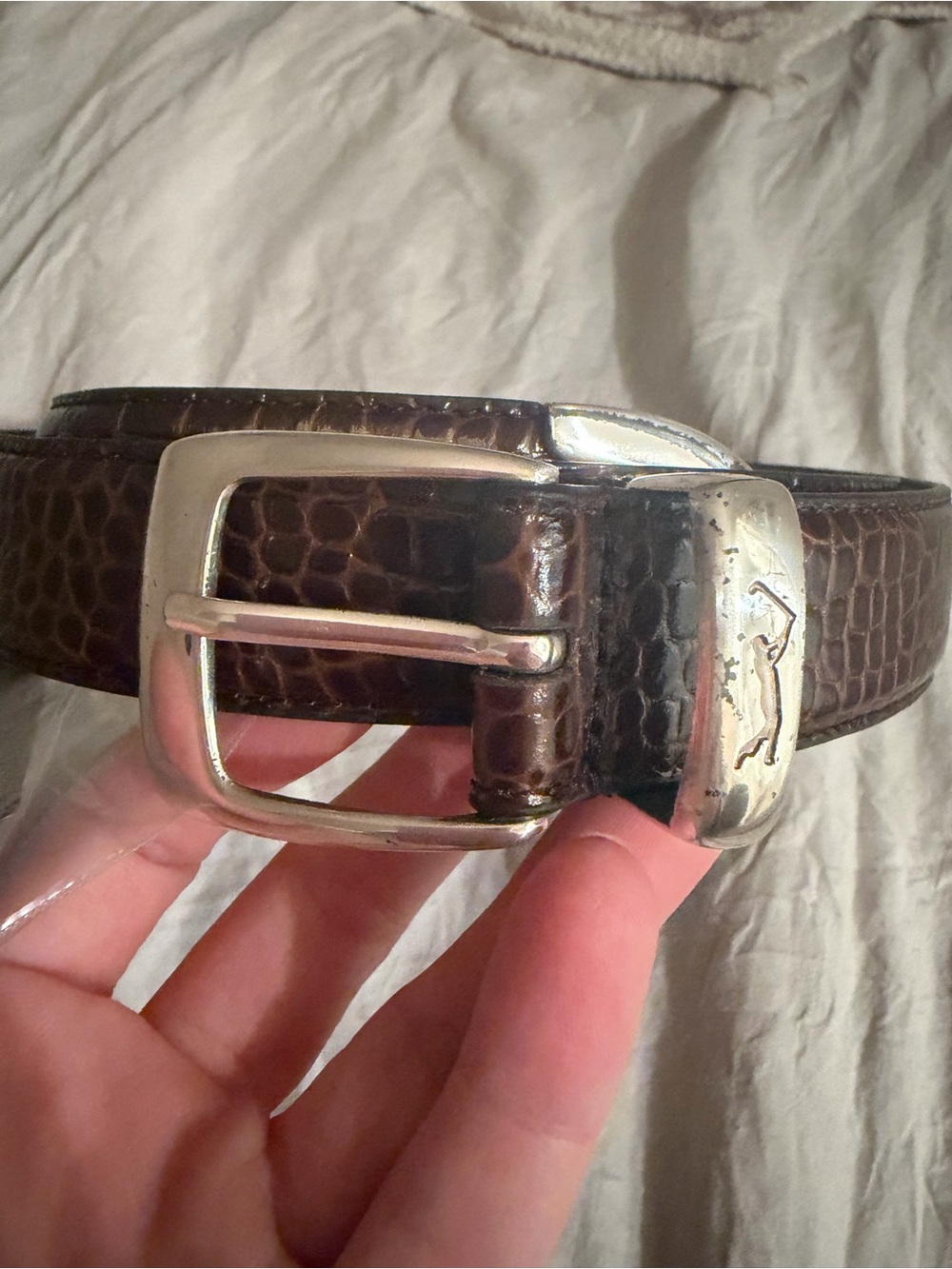 Silpada Brown Croc-Embossed Leather Belt with Silver Buckle